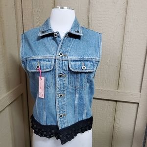 Pelican Cove Blue Denim Vest Leather Cross